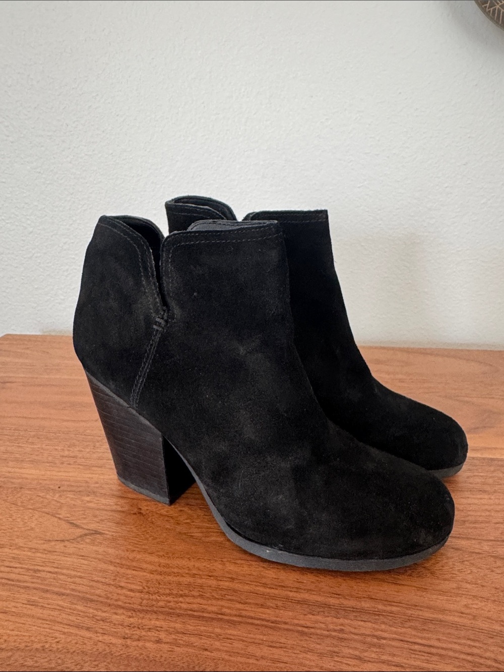 Kenneth Cole Black Suede Ankle Booties with Block Heel